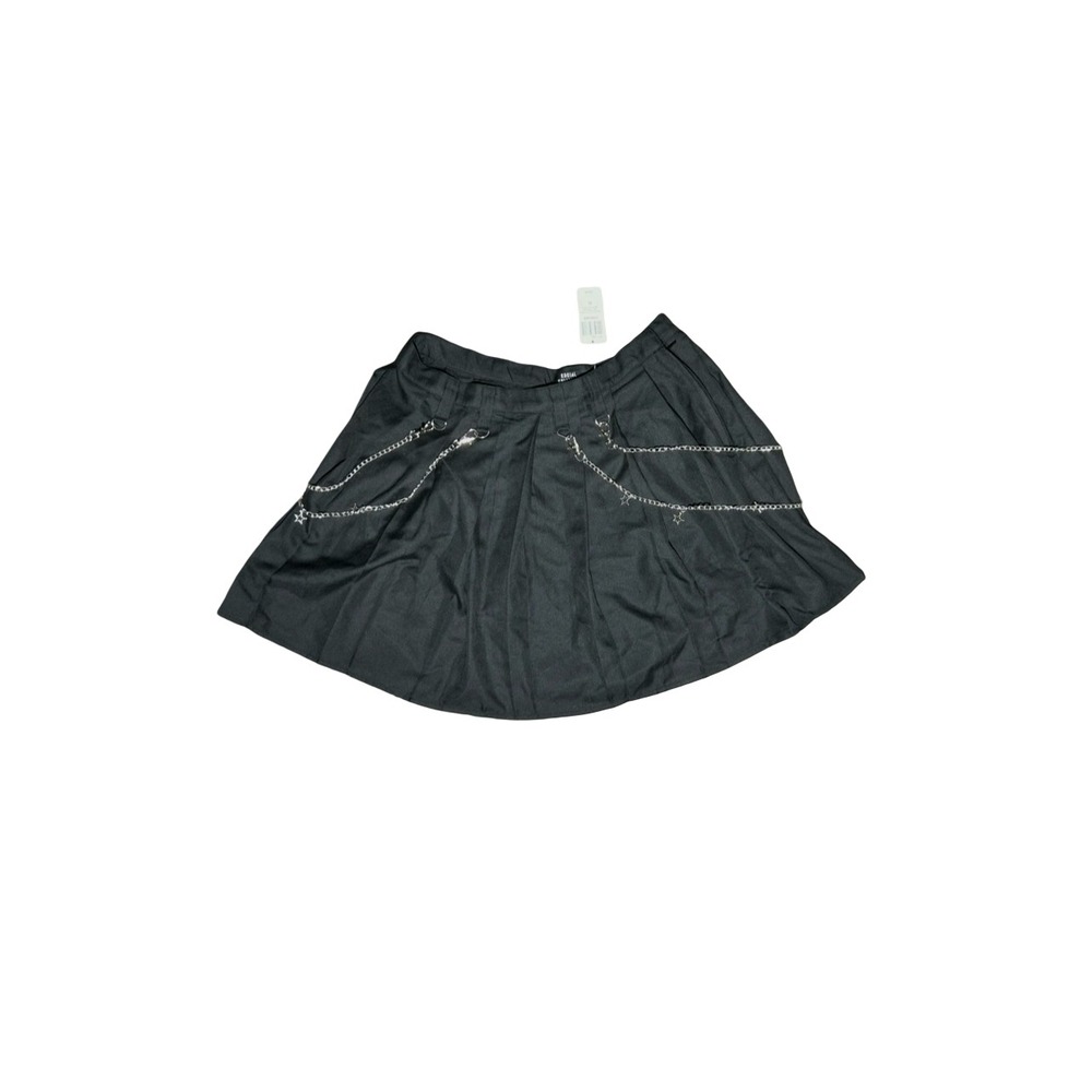 Social Collision Black Pleated Star Double Chain Mini Skirt XL NWT Alt Punk